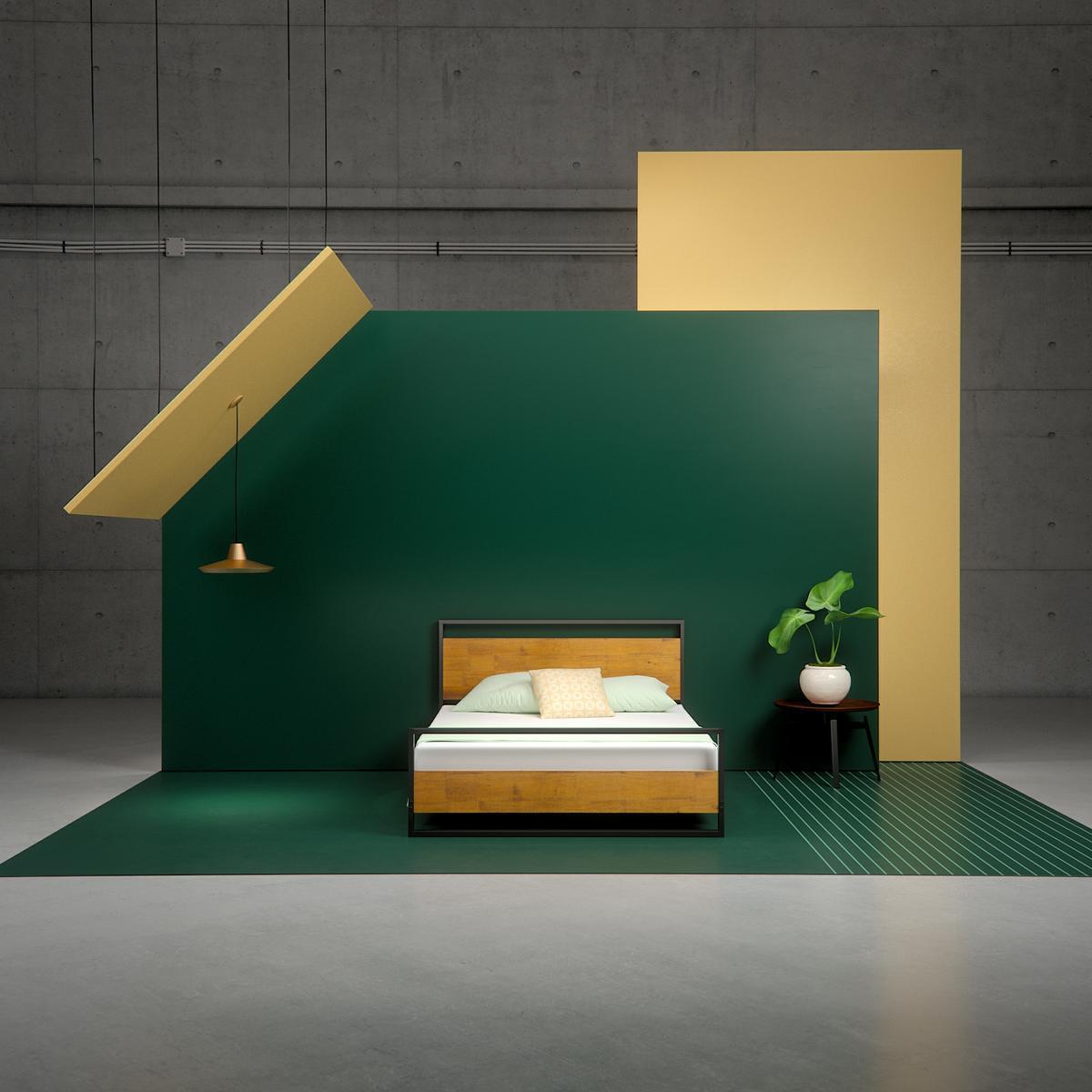 Ironline Low Profile Platform Bed Frame with Footboard - extra wide shot