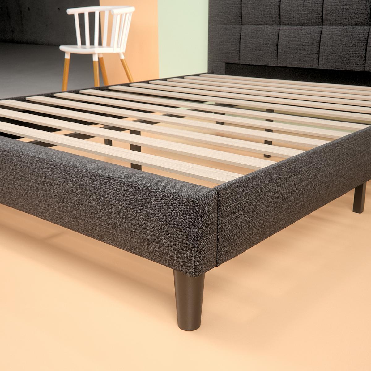 Upholstered Square Stitched Platform Bed Frame - corner shot