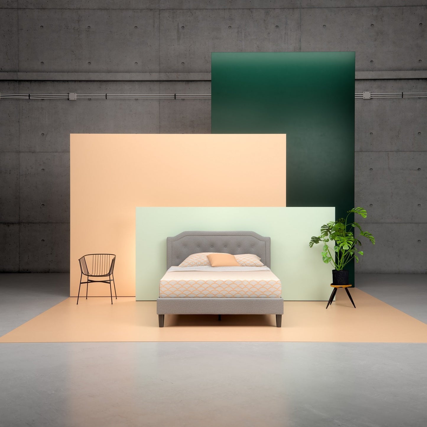Upholstered Scalloped Platform Bed Frame