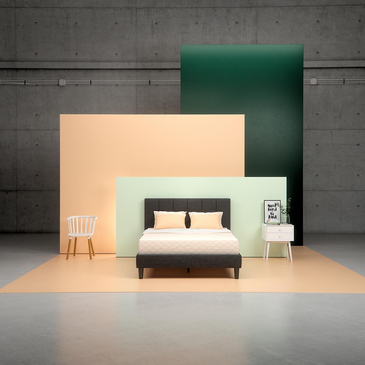 Upholstered Square Stitched Platform Bed Frame - extra wide shot