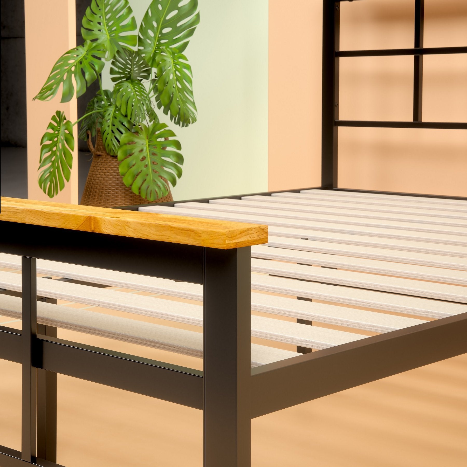 Metal and Wood Urban Platform Bed Frame