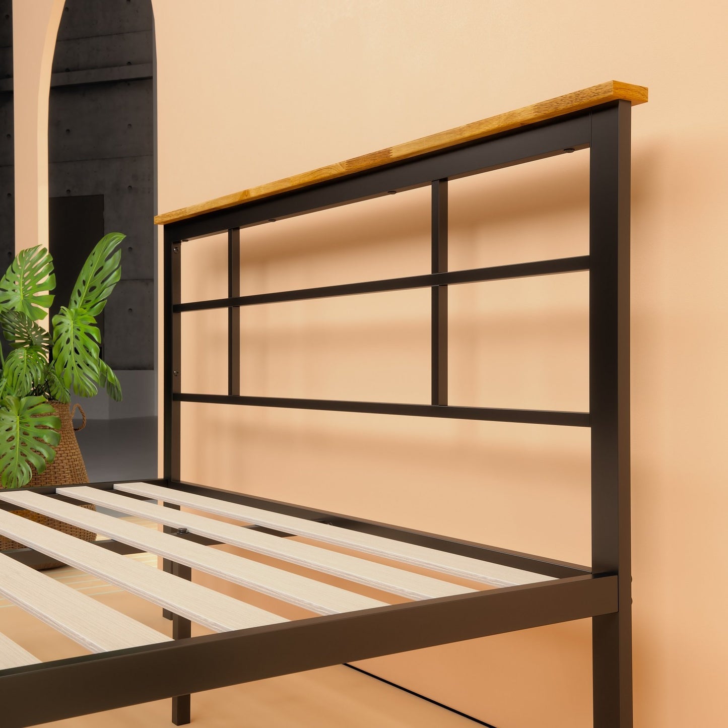 Metal and Wood Urban Platform Bed Frame