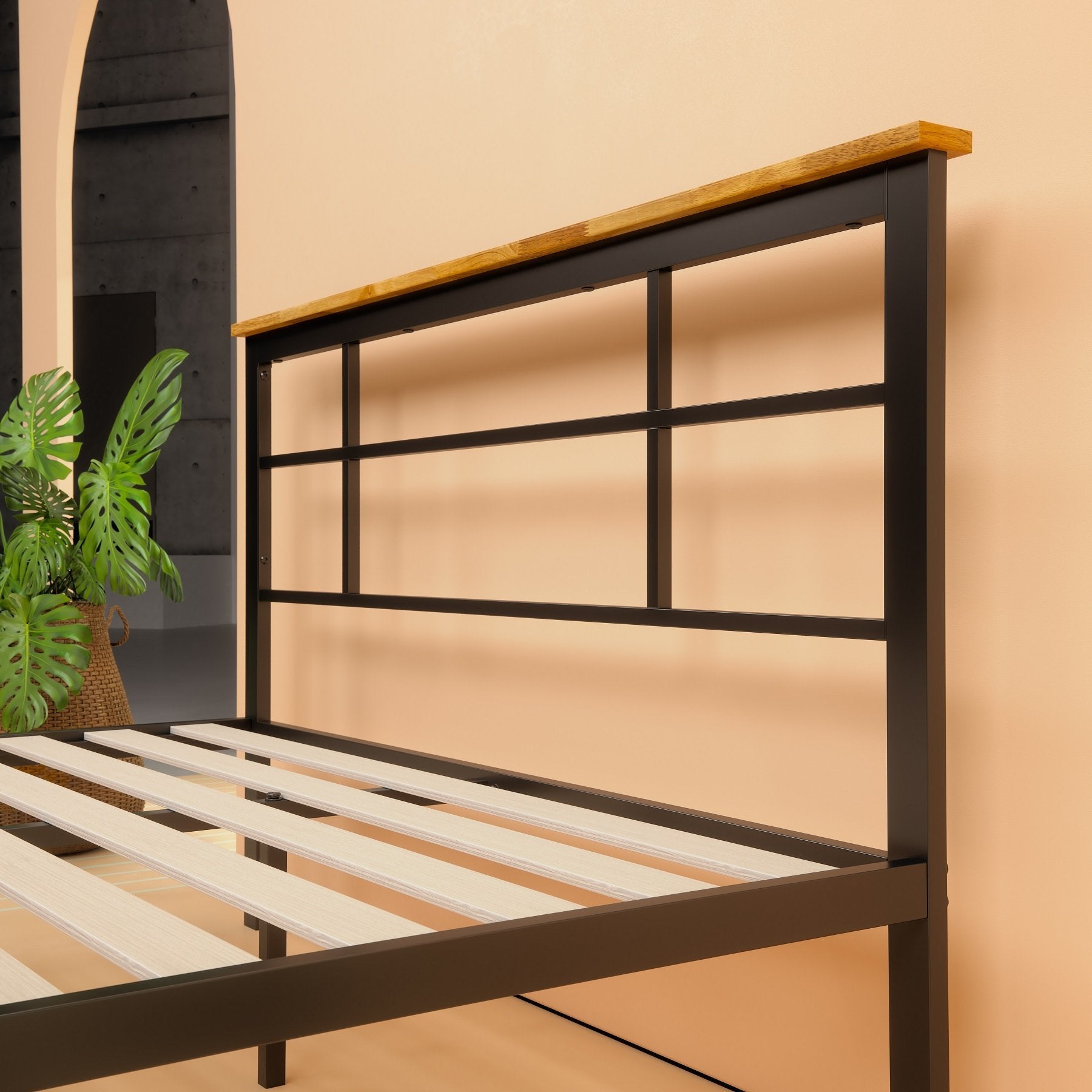 Metal and Wood Urban Platform Bed Frame