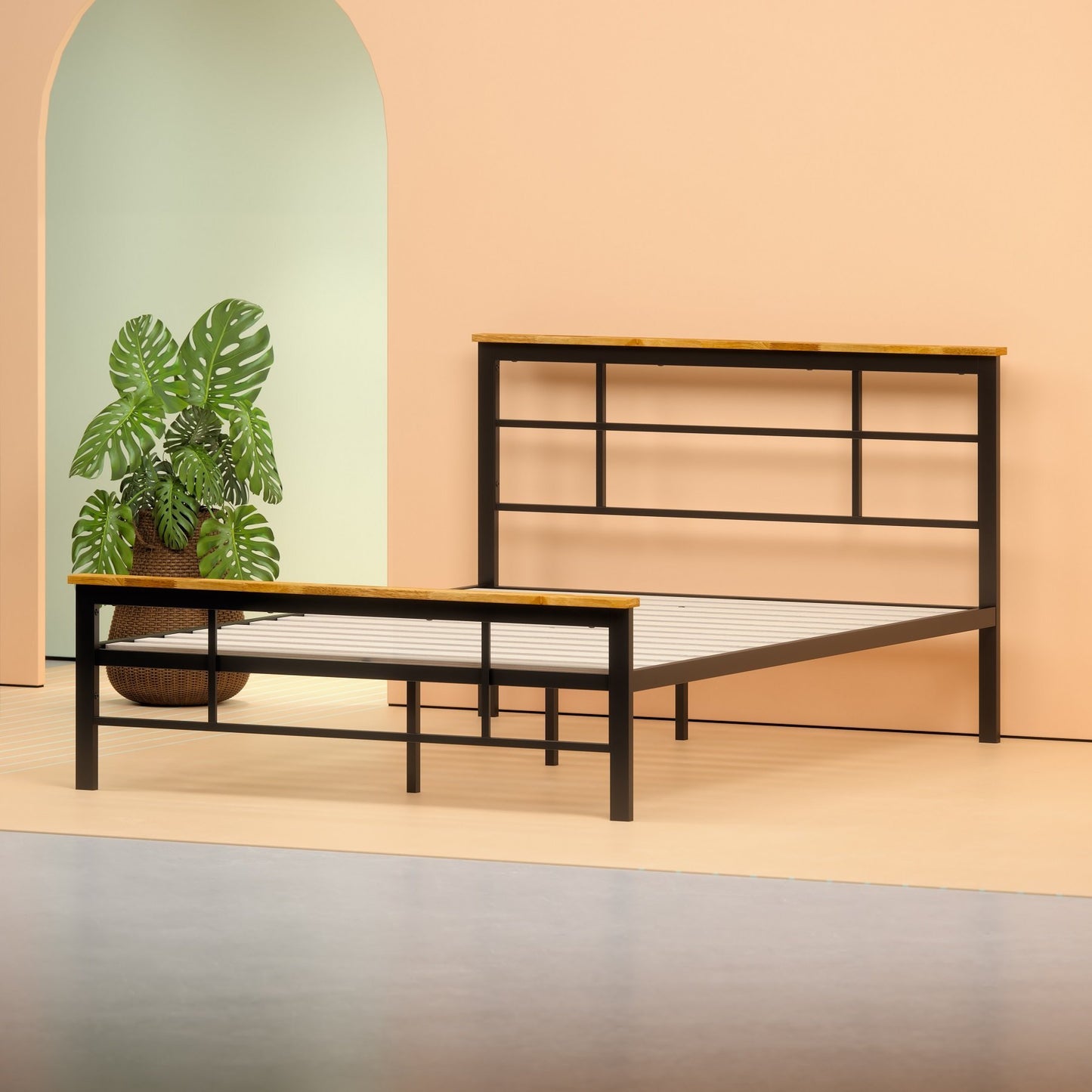 Metal and Wood Urban Platform Bed Frame