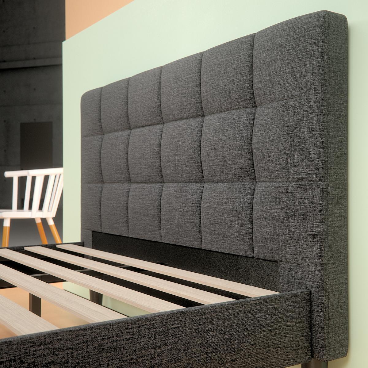 Upholstered Square Stitched Platform Bed Frame - headboard