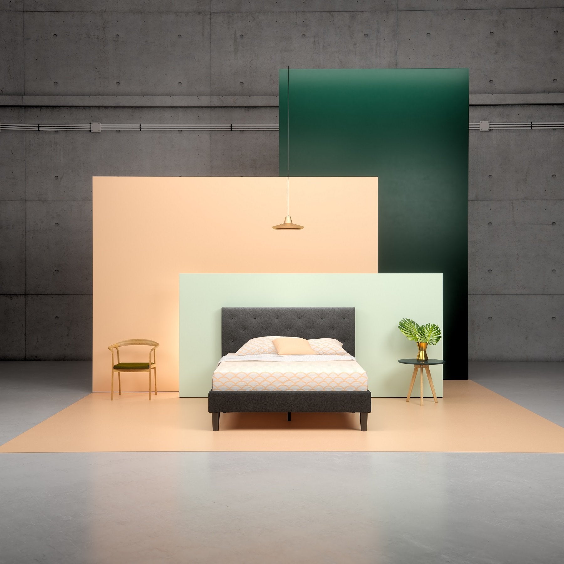 Upholstered Diamond Stitched Platform Bed Frame