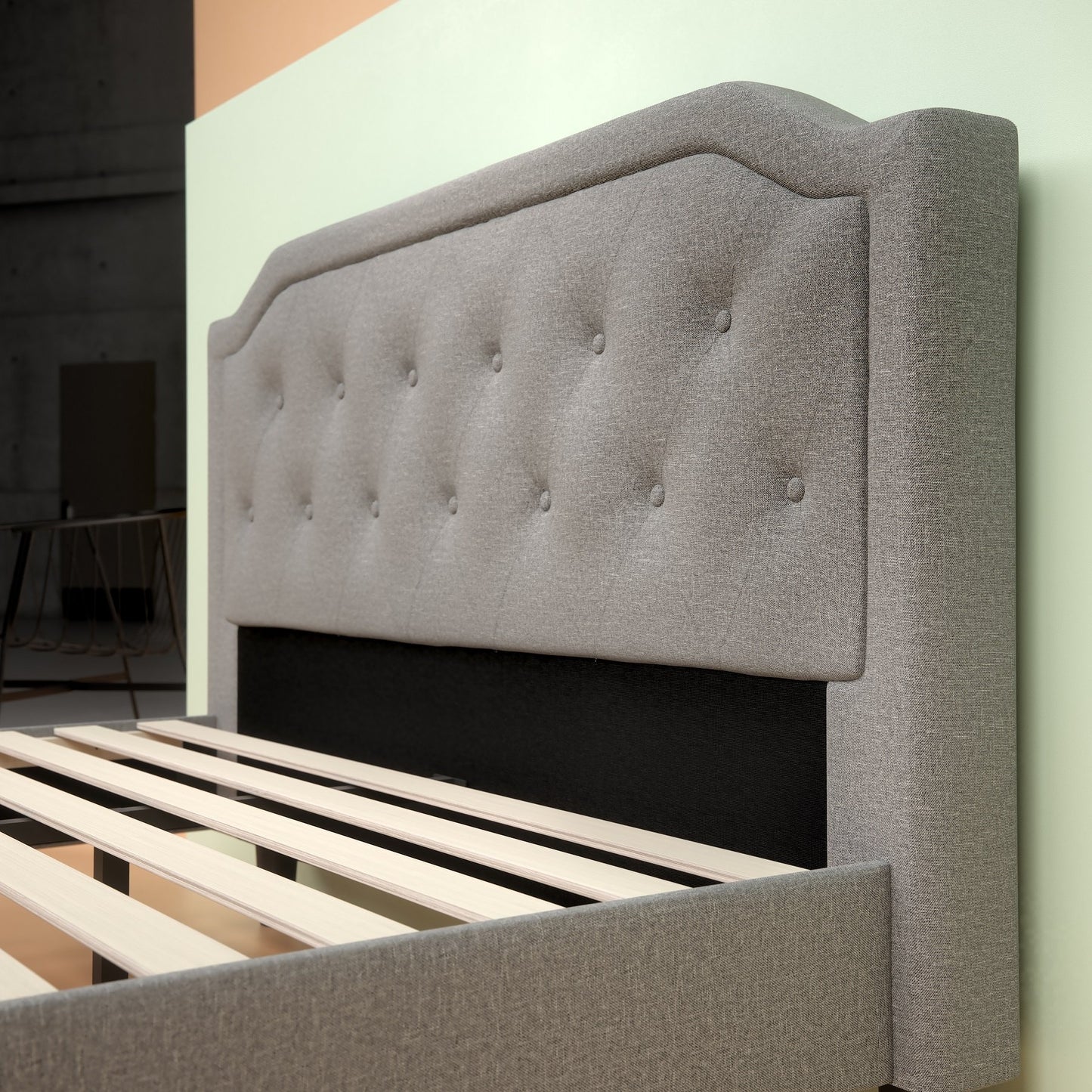 Upholstered Scalloped Platform Bed Frame