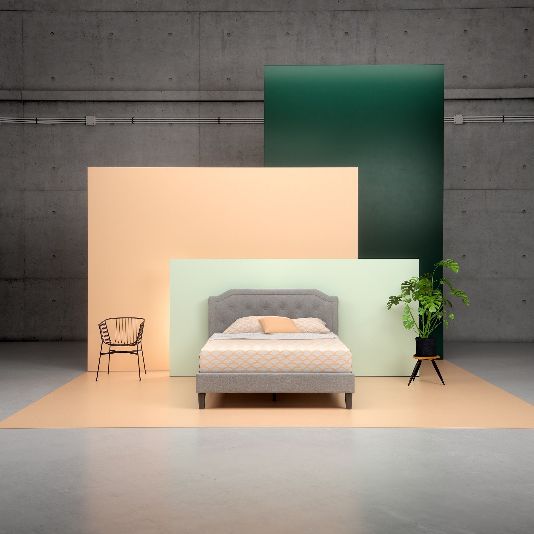 Upholstered Scalloped Platform Bed Frame