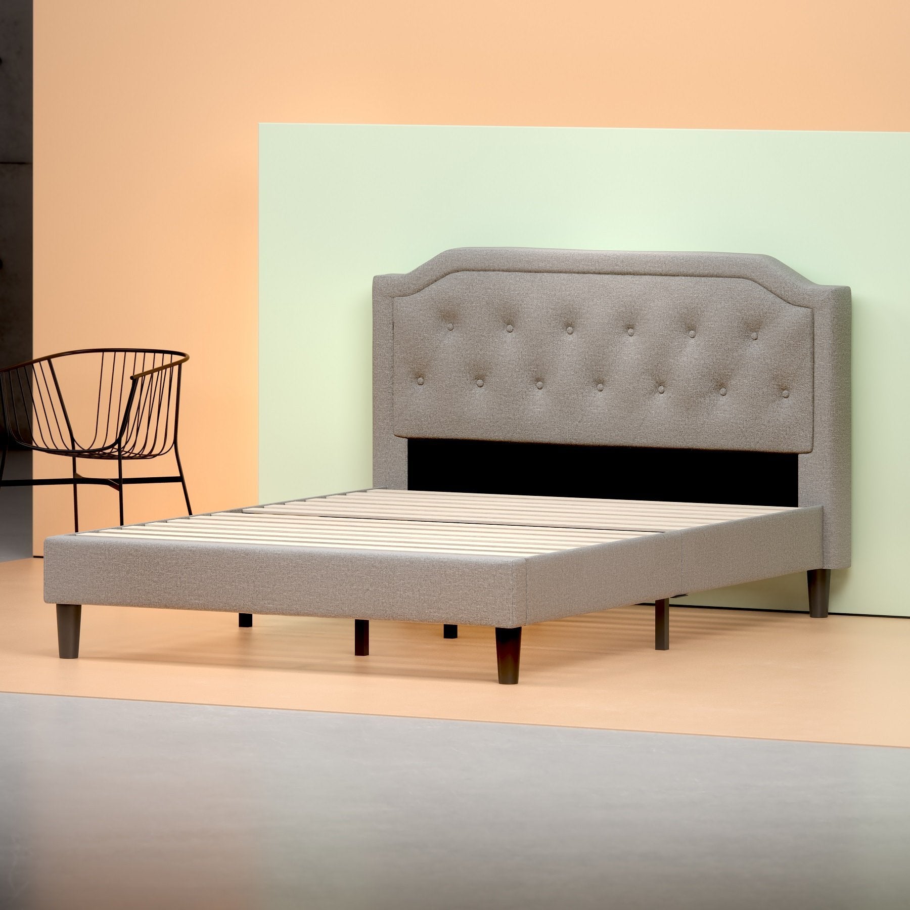 Upholstered Scalloped Platform Bed Frame